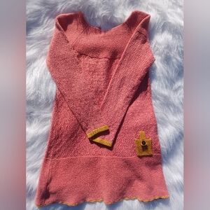 Hanna Andersson long sleeve knit sweater dress. Pink & Yellow. Girls 130.